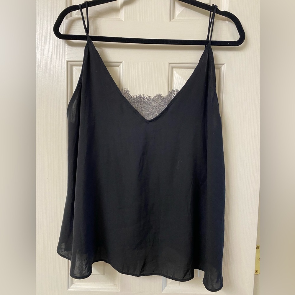 Intimately Free People Elegant Black Deep V Cami With Lace Trim Bandeau Size M